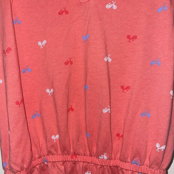 Girls Coral Bike-Print Romper With Flutter Sleeves & Button Keyhole Back - Picture 2 of 8